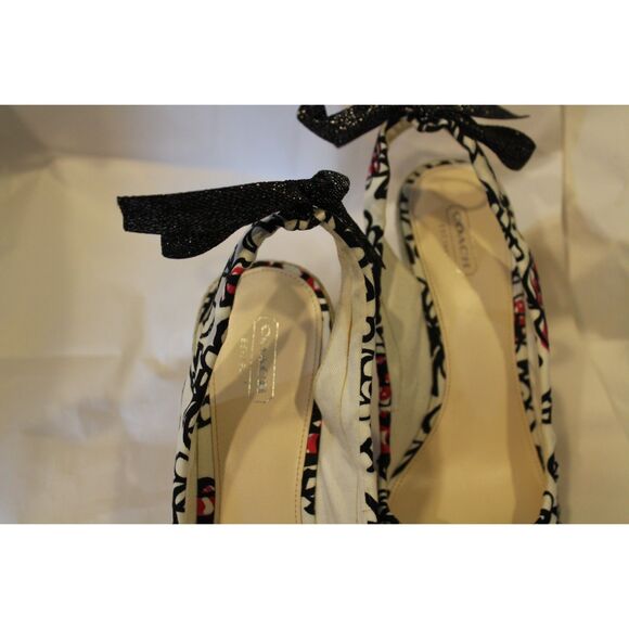 Coach Vintage Floral Espadrille Wedge Black White Red Jute 10 - Picture 9 of 9